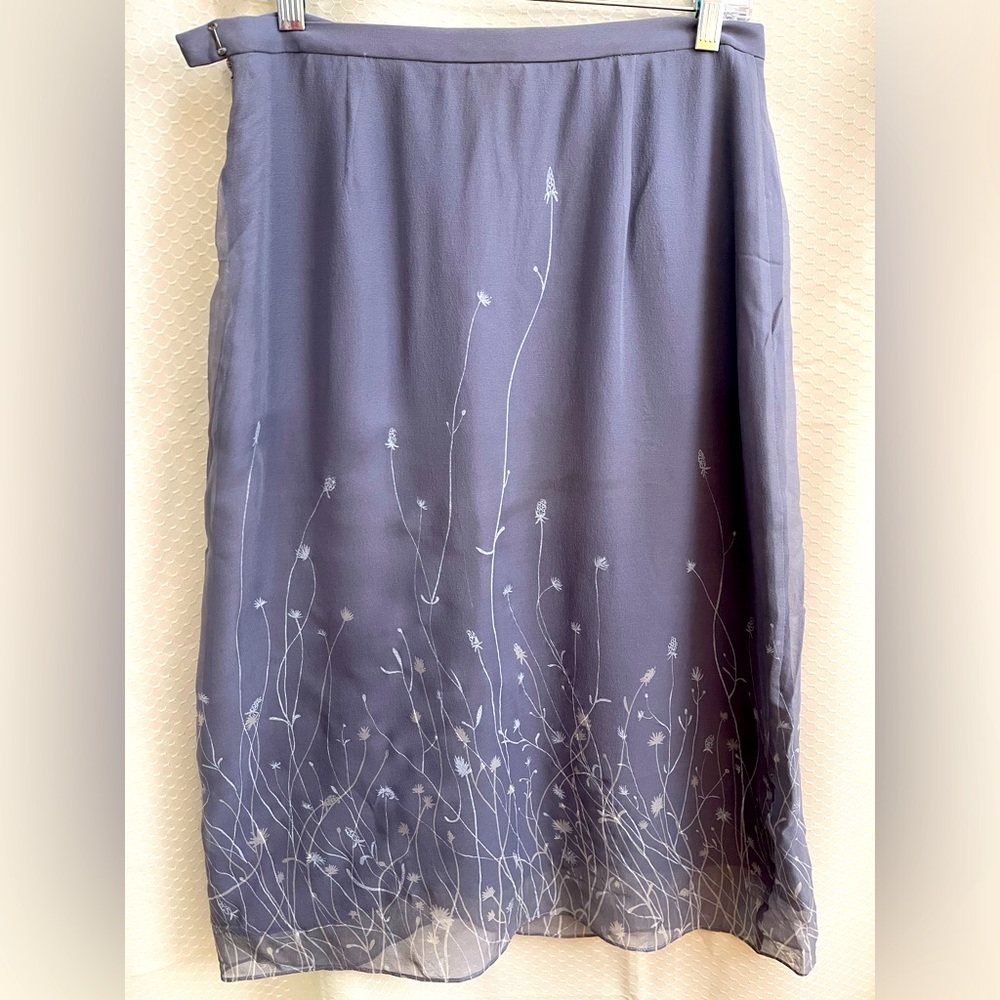 New Frontier grey silk skirt with floral overlay